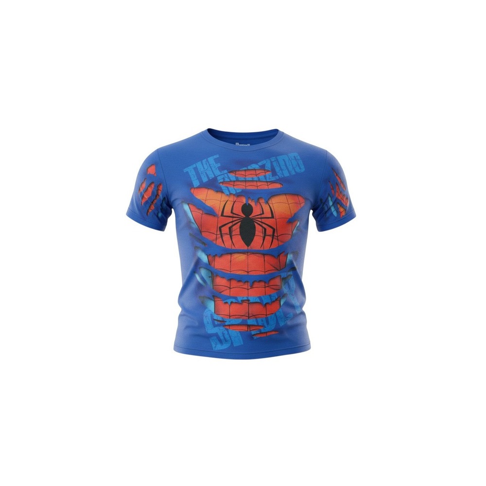 Marvel Spider-Man Graphic Tee Boys 14/16 Blue Ripped Suit Effect Shirt